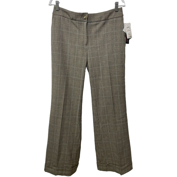 Willi Smith Vtg Y2K Brown Window Pane Plaid Slacks Pants Wide Leg Womens‎ 10 NWT - Picture 1 of 16